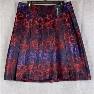 Lane Bryant NEW Women’s 14 Pleated Front Skirt Damask Red Black Shimmer